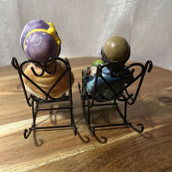 Folk Art Grandpa & Grandma Sitting In Metal Rocking Chair Metal Folk Art - Picture 4 of 10